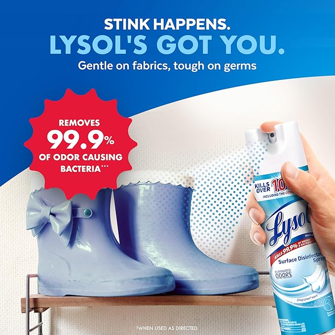 Lysol Disinfectant Spray, Household Cleaning Supplies, Disinfecting Multi-Purpose Room Spray, Antibacterial Sanitizer, Deodorizer, Kills Hantavirus, Crisp Linen, 19 Fl Oz (Pack of 2)
