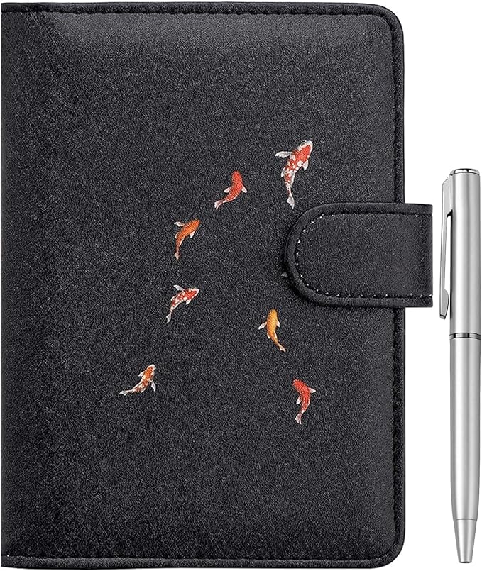 WALNEW Passport Holder for Travel, RFID Passport Cover Wallet for Women Men, PU Leather Passport Book Card Holder Case with Pen (Buckle Closure, Buckle-Carp)