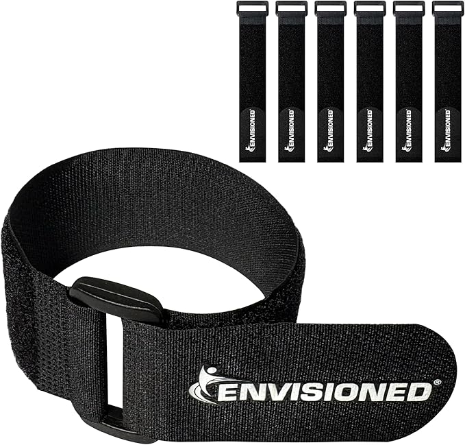 Reusable Cinch Straps 1.5" x 40" - 6 Pack, Multipurpose Strong Gripping, Quality Hook and Loop Securing Straps (Black)