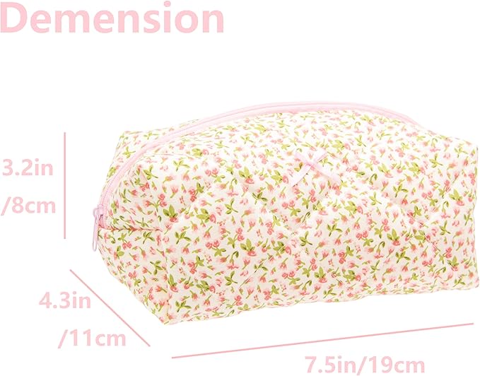 Cozy Makeup Bag Travel Cosmetic Bag for Women Soft Toiletry Bag Aesthetic Makeup Organizer Portable Large Zipper Pouch for Skincare Beauty Accessories Brushes Floral Pink