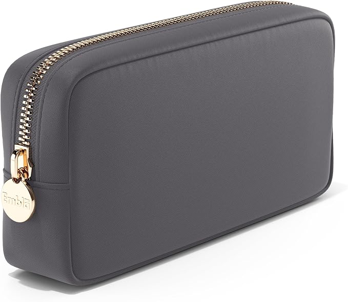 Embla Makeup Bag Travel Cosmetics Pouch and Toiletry Bag, Nylon Zipper Pouch Purse, Cute Make Up Organizer Storage Tote for Women Girls, Waterproof Travel Skincare Case, Small Makeup Bags, Grey