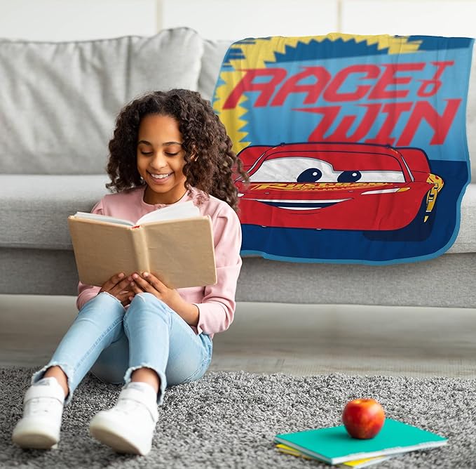 Jay Franco Kids Plush Throw Blanket – Soft & Cozy Fleece Throw for Bedroom & Couch Décor, Official Licensed Product, Blue - Cars, 40x50 - Travel Blanket