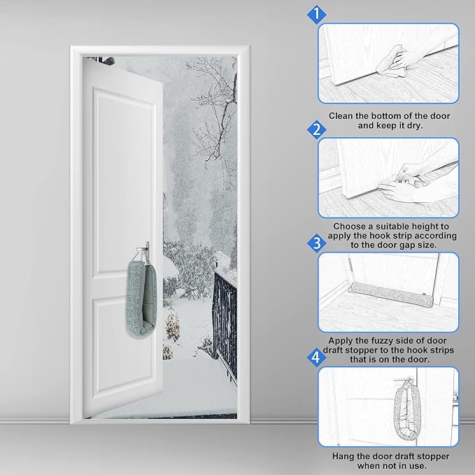 NABOWAN Weighted Door Draft Stopper - Triangular Gap Filler Blocks Bottom Up to 3”, Under Door Draft Blocker Reduces Hot/Cold Air, Wind, Noise for Easy Install, Saves Energy, Home Room Essentials, 30” Gray