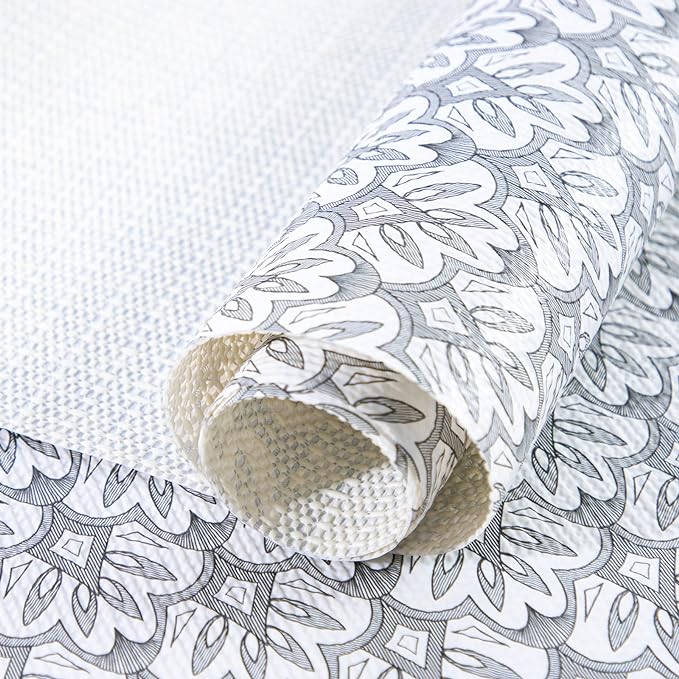 RAY STAR 12X120 Inch Shelf Liner for Kitchen Cabinets, Non-Adhesive Cabinet Liner Washable, PVC Drawer Liner for Dresser Non-Slip Bathroom (Black Floral)(9 Roll)