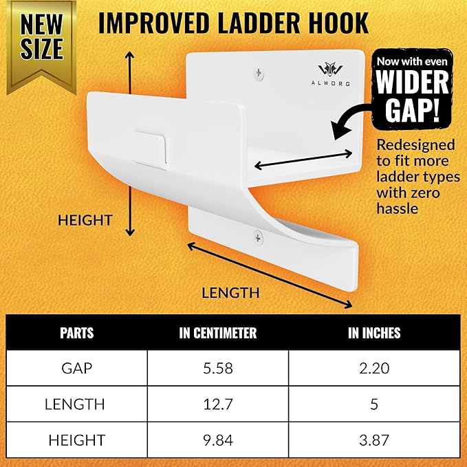Ladder Hangers for Garage Wall - Set of 2 Ladder Hooks - Use as Ladder Holder Wall Mount or Step Ladder Hanger