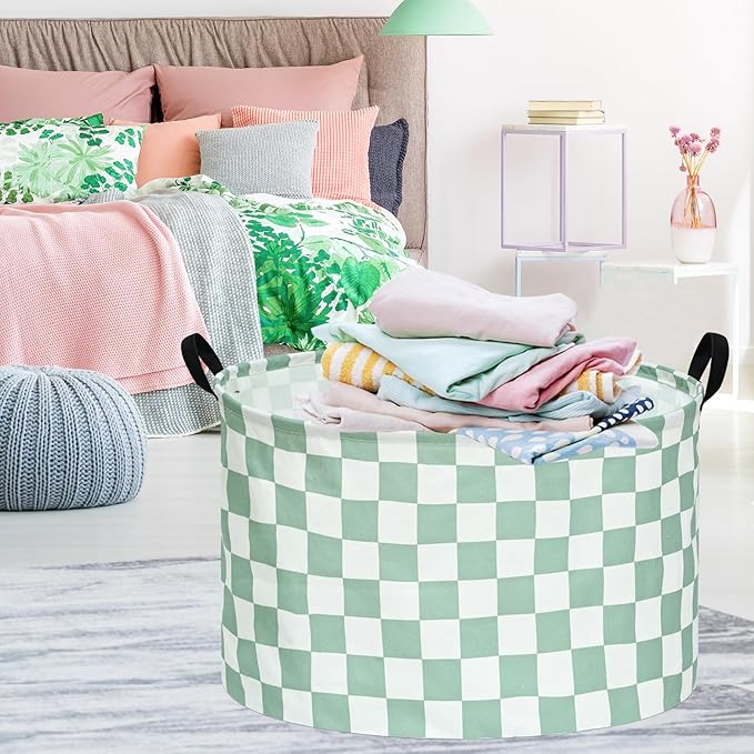 Checkered Storage Basket Extra Large 80L Kids Hamper Baby Laundry Basket Waterproof Toys Car Organizer Collapsible Canvas for Home/Dorm/Pet/Office/Closet/Shelf/Gift Baskets