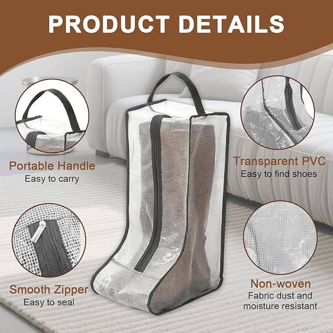 4 Pcs Boot Storage Bag, Portable Waterproof and Dustproof Boot Bags for Cowboy Boots (2*High + 2*Short)