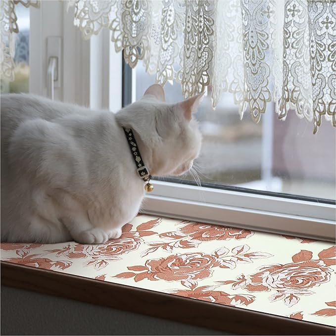 FIFTY FEET 18X96 Inch Shelf Liner for Kitchen Cabinets, PVC Drawer Liner for Dresser Non-Slip Bathroom, Non-Adhesive Cabinet Liner Washable (Red Flower)(6 Roll)