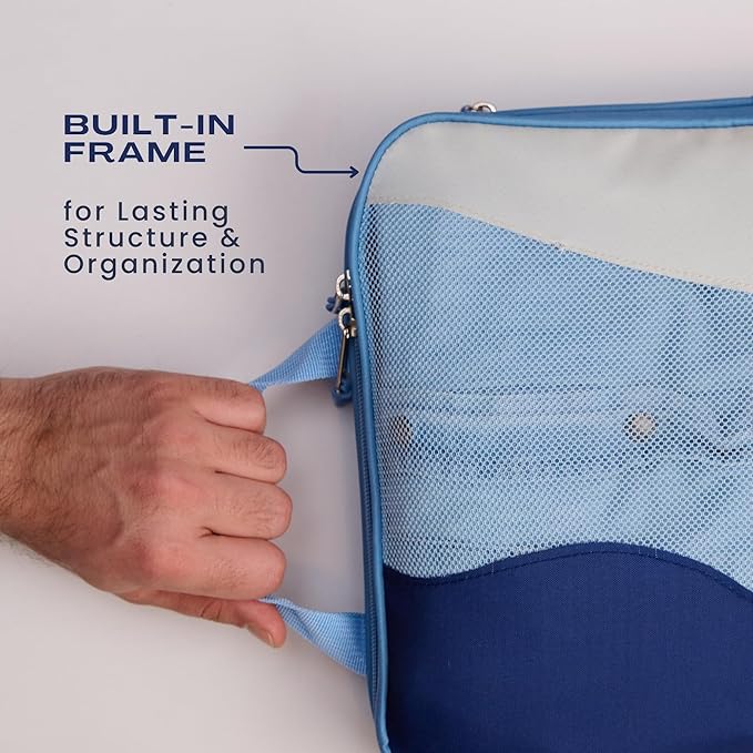 Compression Packing Cubes, 4 Set Packing Cubes for Travel, Travel Essentials for Men, Compressible Package Organizer for Suitcases, Navy Blue