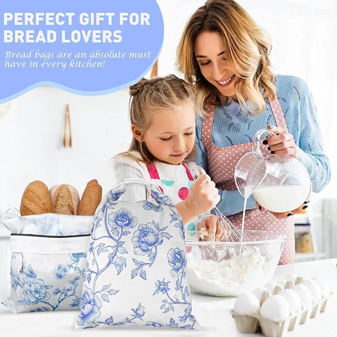 4 Pcs Reusable Beeswax Bread Bags for Homemade Bread 17" x 12" Sourdough Storage Bags with Food-Grade TPU Lining Food Wraps to Keep Fresh Loaf Fresh Freezer Baker Baking Supplies (Blue)