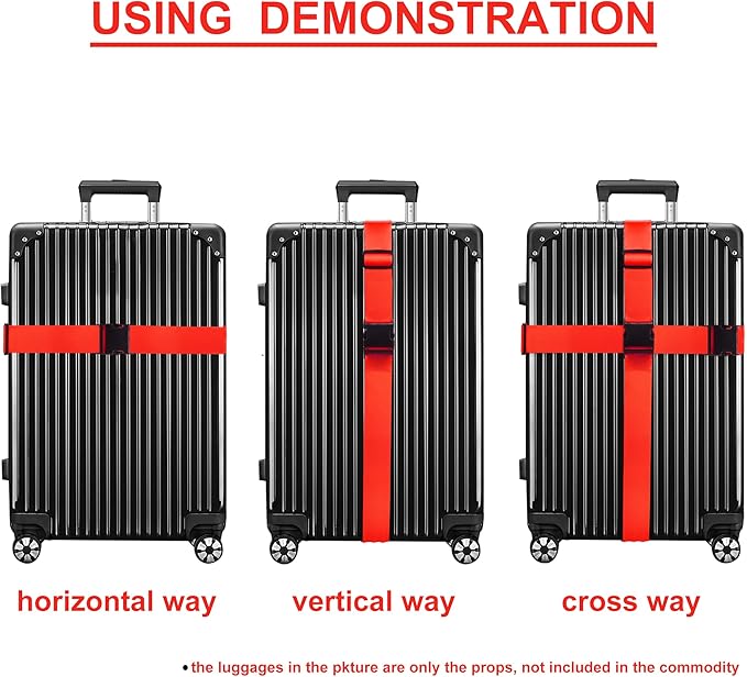 Luggage Straps for Suitcases TSA Approved Travel Belt 8 Pack by Chelmon (Red)