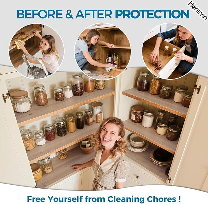 Hersvin Shelf Liners, 20in x 20ft Kitchen Drawer Mats, Non-Adhesive EVA Cupboard Protector, Cabinet Lining, Refrigerator Liner (Clear Dot)