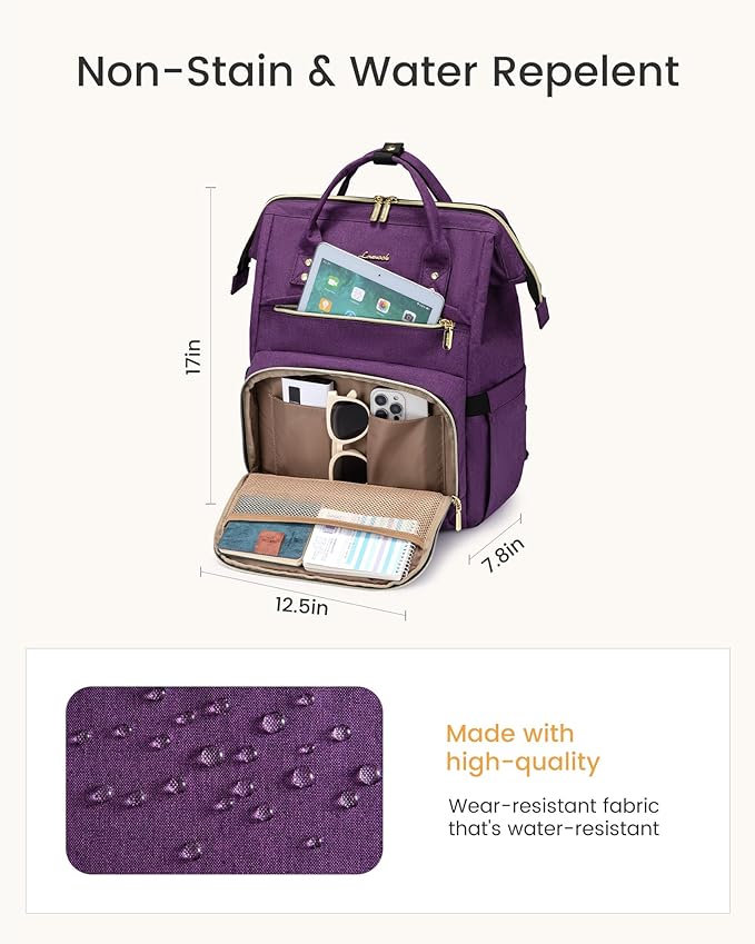 LOVEVOOK Laptop Backpack for Women with Giant Tumbler Holder Pocket,17 inch Waterproof Travel Backpack Purse Computer Laptop Bag,Professional Work College Nurse Teacher Backpack Personal Item,Coffee