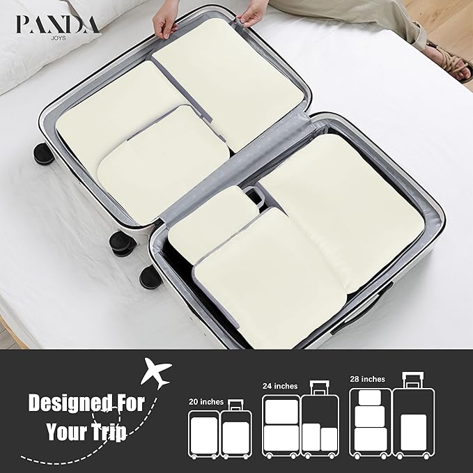 4 Set Compression Packing Cubes Travel - Travel Accessories Expandable Packing Organizers for Carry On - Essentials Luggage Bags - Beige