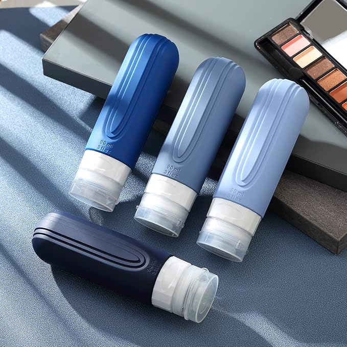 Travel Bottles for Toiletries, Tsa Approved 3oz Travel Size Containers BPA Free Leak Proof Refillable Liquid Silicone Squeezable Travel Accessories for Shampoo Conditioner Lotion (4 Pack)