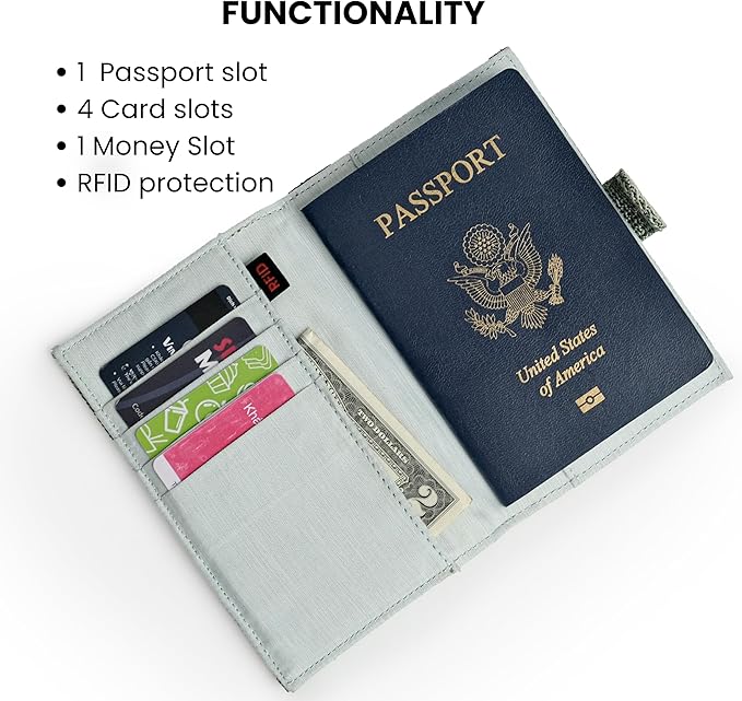 Sherpani Vienna, RFID Blocking Passport Holder, Travel Passport Cover Wallet, Travel Documents Organizer Protector for Women, Travel Gift (Aloe Mist Signature)