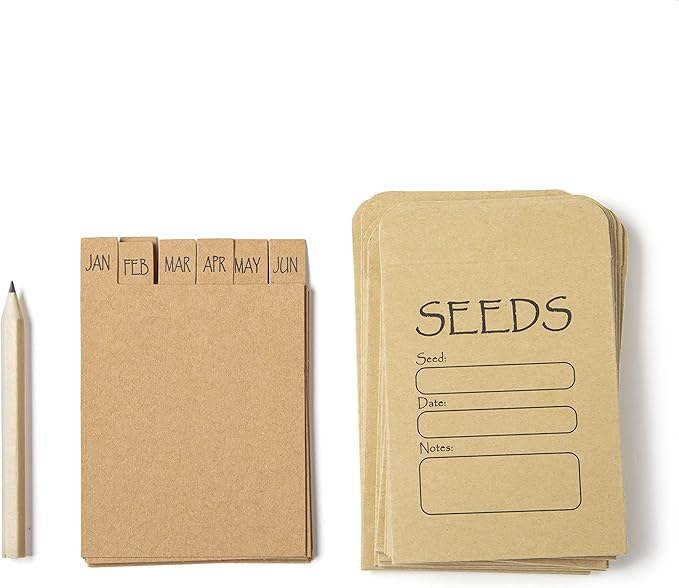 Katai – Seed Storage Box – Durable Metal Organizer for Gardeners with Lid, Monthly Dividers, 20 Envelopes & Pencil – Compact Floral Seed Packet Box