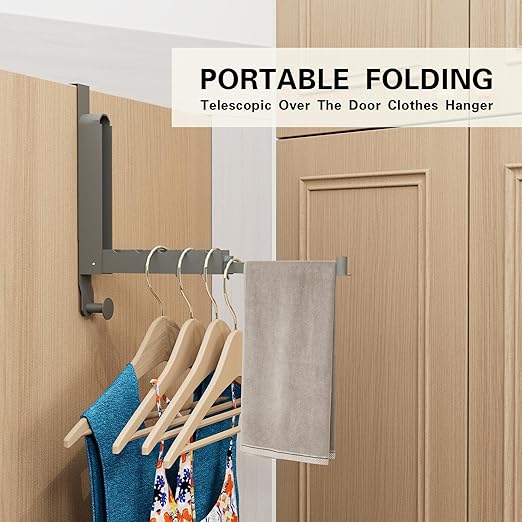 Over The Door Drying Rack, Foldable Portable Over The Door Hooks Hanger with Towel Racks for Coat Clothes Laundry Bathroom Bedroom Travel Hangers (Space Grey, 1 Pack)