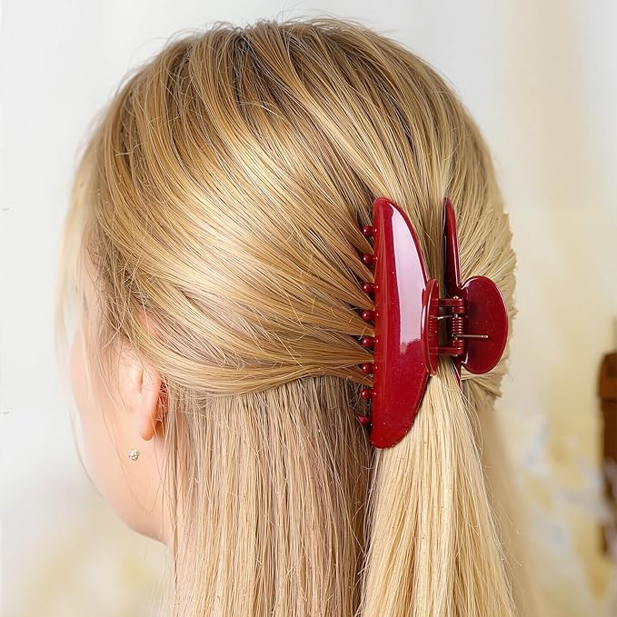 8 Pcs Large Acrylic Hair Claw Clips for Women Non-slip Strong Hold Jaw Clamps for Thick Thin Hair (Glossy,Red)