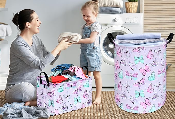 KUNRO Rectang Butterfly Storage Basket Gift Shelf Basket Storage Bin, Nursery Basket Organizer Box for With Handles for Room Deco