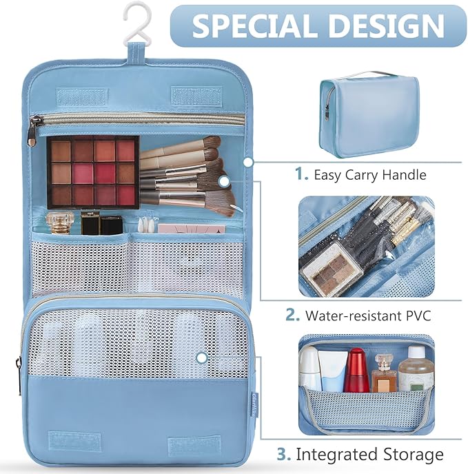 8 Set Packing Cubes for Travel, Gifts for Women Mom,Anti-Tearing Suitcase Organizer for Luggage with Shoe & Hanging Toiletry Bag,OlarHike Vacation Essentials & Accessories for Cruise Ship, Light Blue