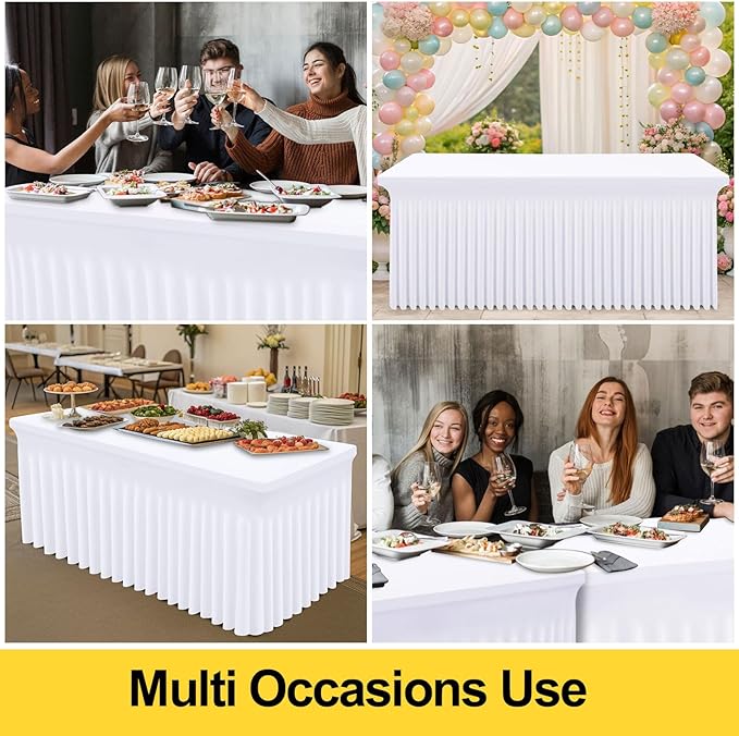 Smiry Spandex Tablecloth 2 Pack, Elastic Fitted Stretch Tablecloth for 5FT Rectangle Tables, Waterproof Washable Table Cover Skirt for Outdoor, Wedding, Banquet & Parties (White, 60Lx30Wx30H Inch)