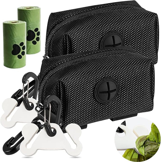 Hilihali 2-Pack Dog Poop Bag Holder for Leash Attachment, Dog Poop Bag Dispenser, Dog Waste Bag Dispensers, Dog Poop Bag Holders, Fits Dog Leash, Accessory With Hand-Free Holder Carriers, Black