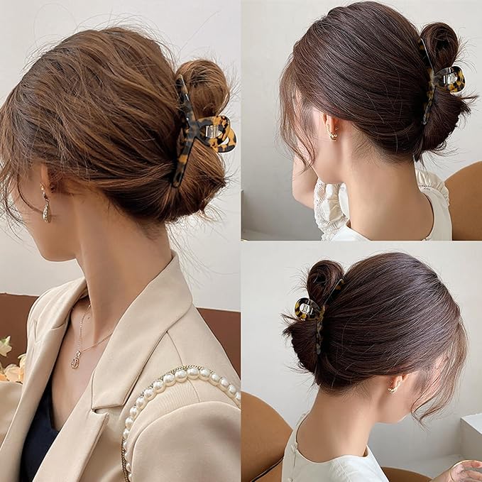 4.1 Inch Hair Clips Tortoise-shell Claw Cellulose Acetate Jaw Clip Celluloid French Design Hair Barrettes Grip Leopard Print Clamps for Women Ladies Mother (3 Pack)