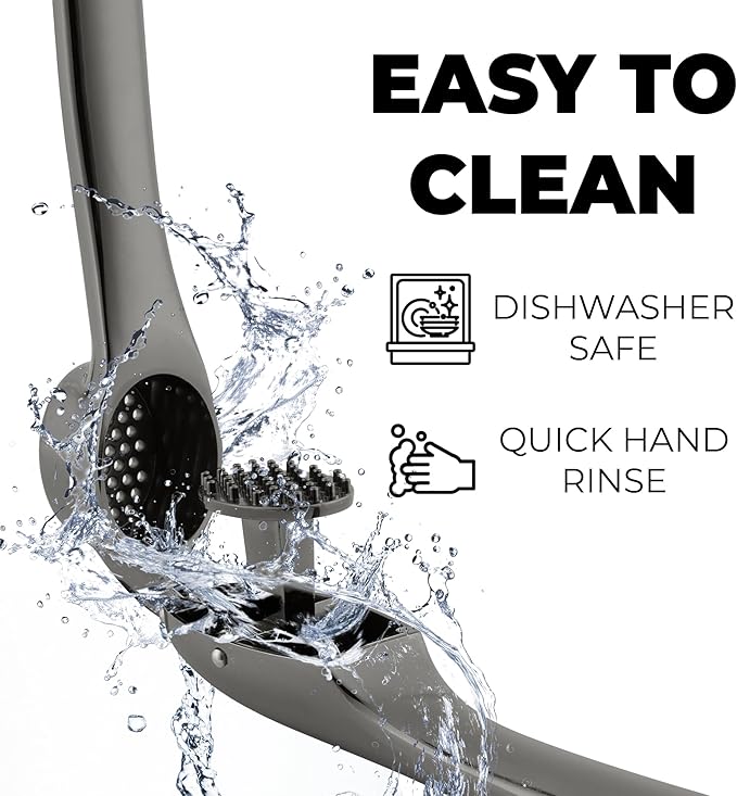 Zulay Kitchen Large Premium Garlic Press Set – Rust Proof & Dishwasher Safe, Bigger Bowl Garlic Mincer Tool with Silicone Garlic Peeler & Brush, Easy Squeeze & Clean, Ergonomic Handle - Dark Gray