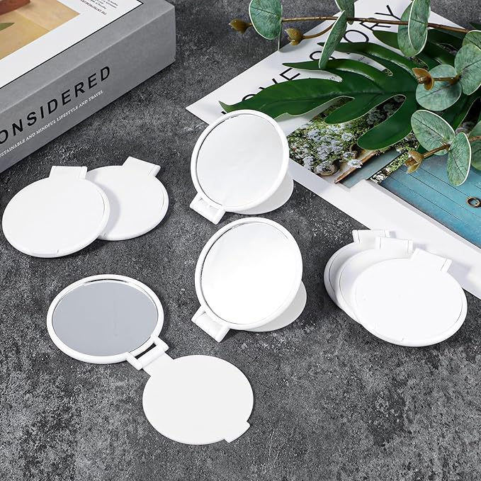 50 Pcs Round Compact Folding Portable Pocket Mirror for Purse Mini Folding Makeup Mirrors Bulk Vintage Travel Makeup Mirror for Women Daily Use (White)