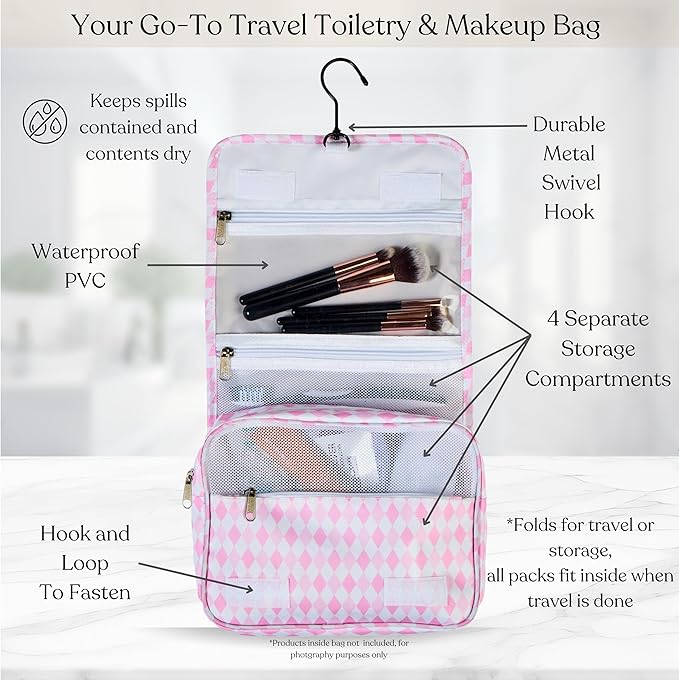 9 Set Packing Cubes - Suitcase Organizer, Cute Packing Cubes, Travel Bags Organizer for Luggage with Hanging Toiletry and Shoe Bag, Travel Essentials for Women, Men and Kids -Pink