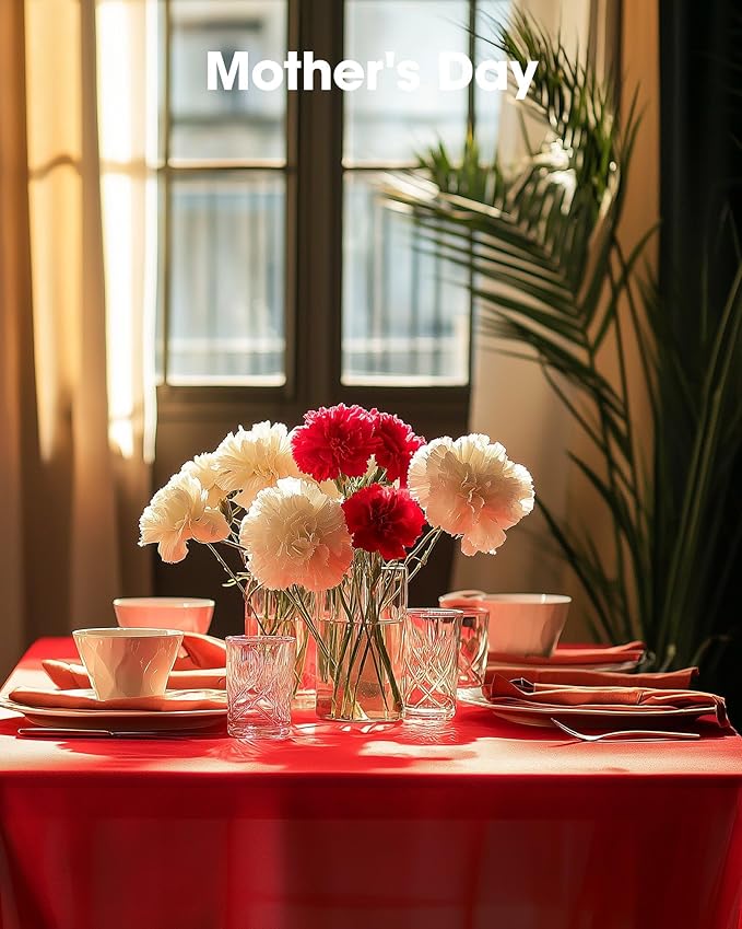Pureegg Plastic Table Cloth Disposable 10 Pack, 54 x 108 Inch Table Cloths, Valentines Day, Thanksgiving, Christmas Decorations, Fall Tablecloths, Rectangle, Plastic Cover, Leakproof & Sturdy, Red