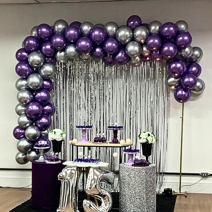 Metallic Purple Silver Balloon Garland Arch Kit,Chrome Purple and Silver Metallic Balloons with 18/12/5 Inch Different Sizes for Graduation Baby Shower Birthday Party Decorations