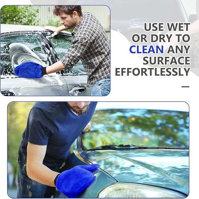 Teenyyou 6 Pcs Microfiber Dusting Mitt with Thumb Washable Reusable Household Cleaning Mitt Car Wash Gloves Terry Dusting Gloves for Plant Wheel House Blinds Kitchen(Royal Blue,9.84 x 7.87 Inch)