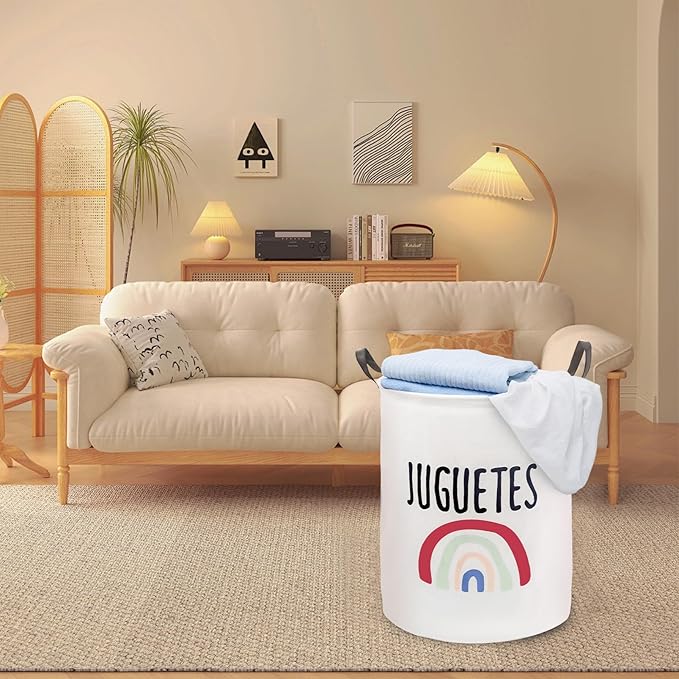 Mziart Kids Laundry Basket for Girls Boys, Cute Baby Laundry Hamper Waterproof Collapsible Large Storage Basket Nursery Toy Bin Home Decor Gift Baskets for Bathroom Bedroom 19.7 Inch (Rainbow)