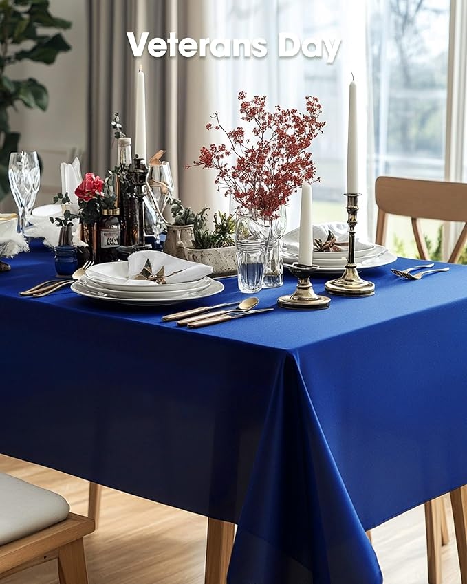 Pureegg Plastic Table Cloth Disposable 10 Pack, 54 x 108 Inch Table Cloths, Patriotic Decorations, Thanksgiving, Veterans Day Tablecloths, Rectangle, Plastic Cover, Leakproof & Sturdy, Navy Blue
