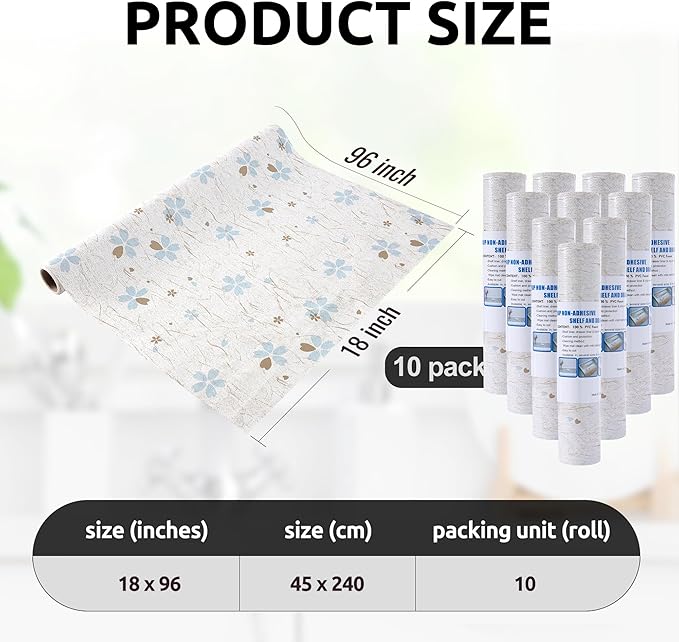RAY STAR 18X96 Inch Shelf Liner for Kitchen Cabinets, Non-Adhesive Cabinet Liner Washable, PVC Drawer Liner for Dresser Non-Slip Bathroom (Floral)(10 Roll)