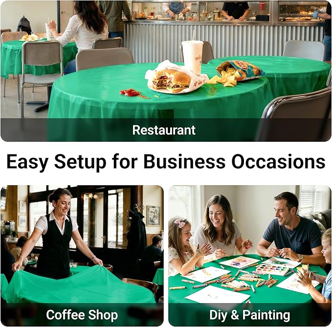 Auros Premium Plastic Tablecloths 10 Pack, 84'' Round Disposable Table Covers, Thick & Durable, Waterproof & Spill-Proof, Easy Cleanup for Parties, Wedding, Picnic, Kelly Green