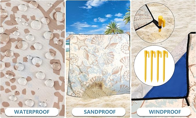 HIHOHO Beach Blanket Waterproof Sandproof Extra Large Beach Mat 79" X 83"/120"x108" for 1-8 Adults Quick Drying Durable Outdoor Picnic Mat for Beach Travel Camping Hiking