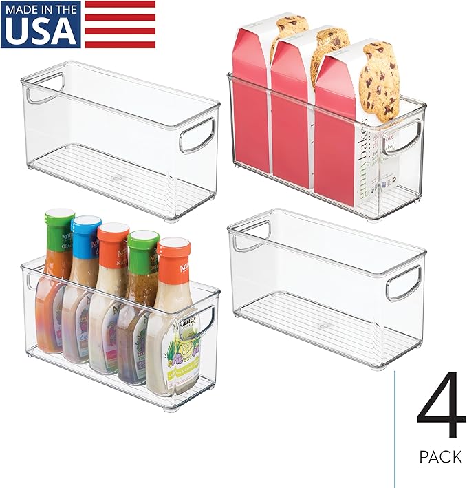 InterDesign Slim Clear Plastic Stackable Storage Bin, Tall Narrow Organizer for Kitchen or Pantry, 4-Pack