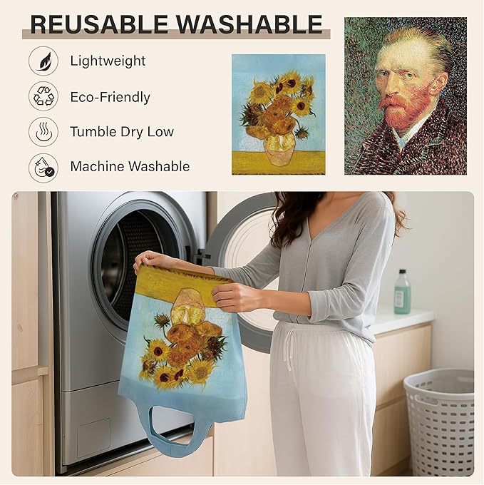 Reusable Grocery Bags, Oil Painting Art Tote Bags With Carry Pouch Waterproof Shopping Bags for Travel Daily Use