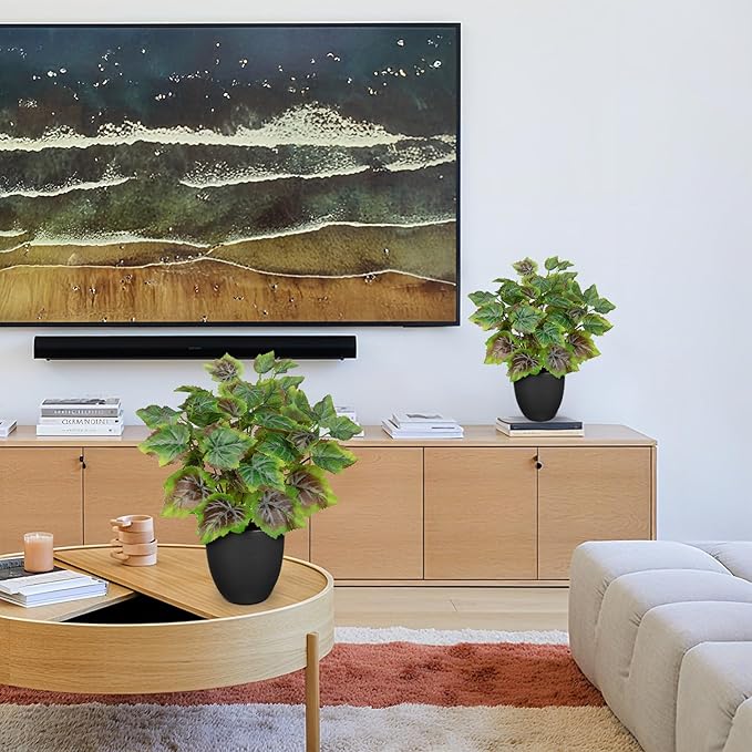 14.5" Artificial Plants Indoor Home Decor, Fake Potted Silk Plants for Shelves Living Room Decor, Small Artificial Office Desk Plants in Pots, Faux Grape Leaf Vine Hope Tropical House Plant Sets of 2