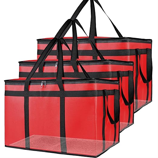 Bodaon Large 3-Pack Insulated Food Delivery Bag with Hard Bottom, XXXL Pizza Cooler Bags, Rideshare Delivery Bag, Thermal Cold/Hot Styrofoam Carrier for Travel/Shopping/Catering/Car