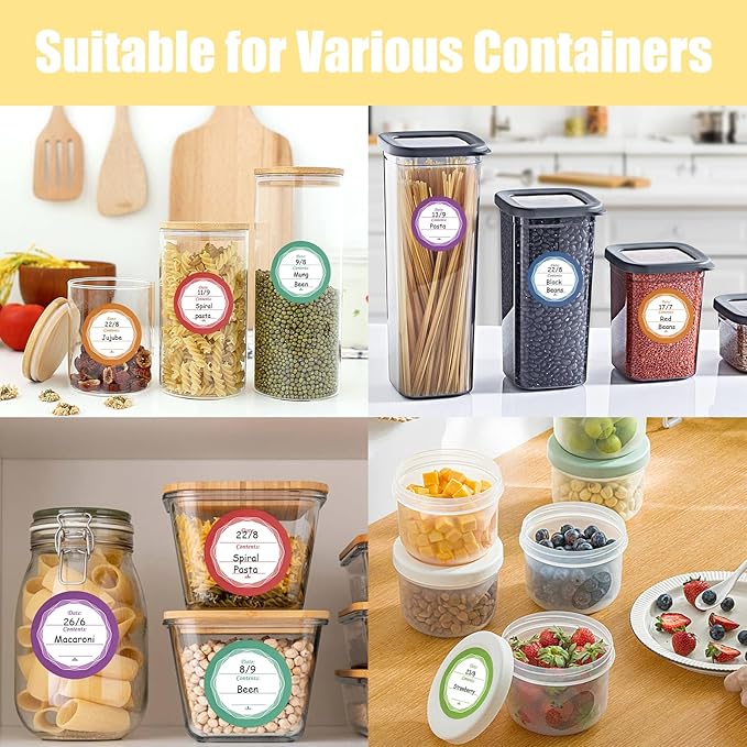 108 PCS Multicolored Mason Jar Label Stickers, Removable Waterproof & Oil Resistant, All-Purpose Adhesive Stickers for Glass Canning Jars, Spice Jars, Jam/Jelly Containers, Kitchen & Home Organization