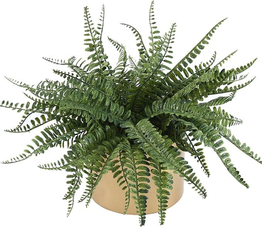 13.5" Small Fake Plant Fern Potted Artificial Plants Fake Fern for Shelf Home Bathroom Office Decor(Gold Mental Pot)