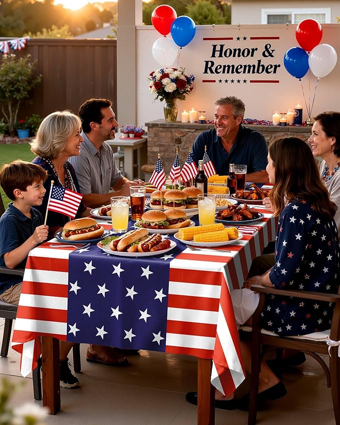Pureegg 4th of July USA 250th Anniversary Plastic Tablecloth Disposable 10 Pack, Patriotic American Flag Rectangle Table Cover 54 x 108 Inch, Table Cloth for Independence Day BBQ Picnic Party