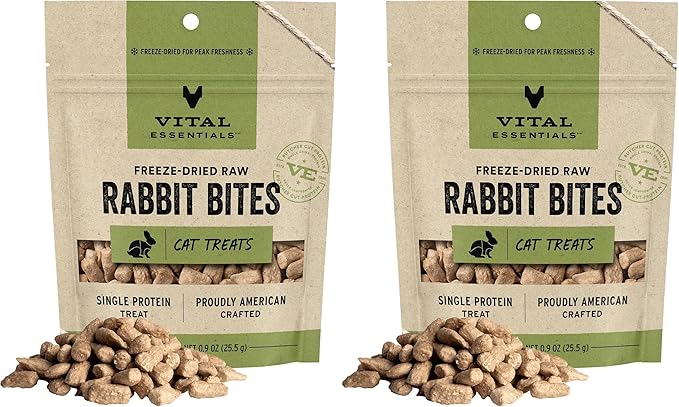 Vital Essentials Freeze Dried Raw Cat Treats, Rabbit | Bites | 0.9 oz | Pack of 2