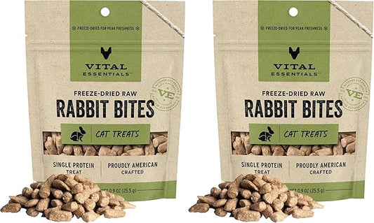 Vital Essentials Freeze Dried Raw Cat Treats, Rabbit | Bites | 0.9 oz | Pack of 2