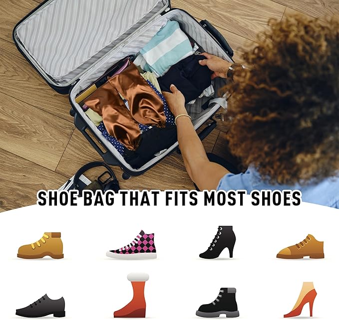 GONGKANGYUAN 10 Pack Shoe Bags for Travel Satin Fabric Shoe Bag with Drawstring for Men Women Travel Protecting Storing Shoes (Violets)