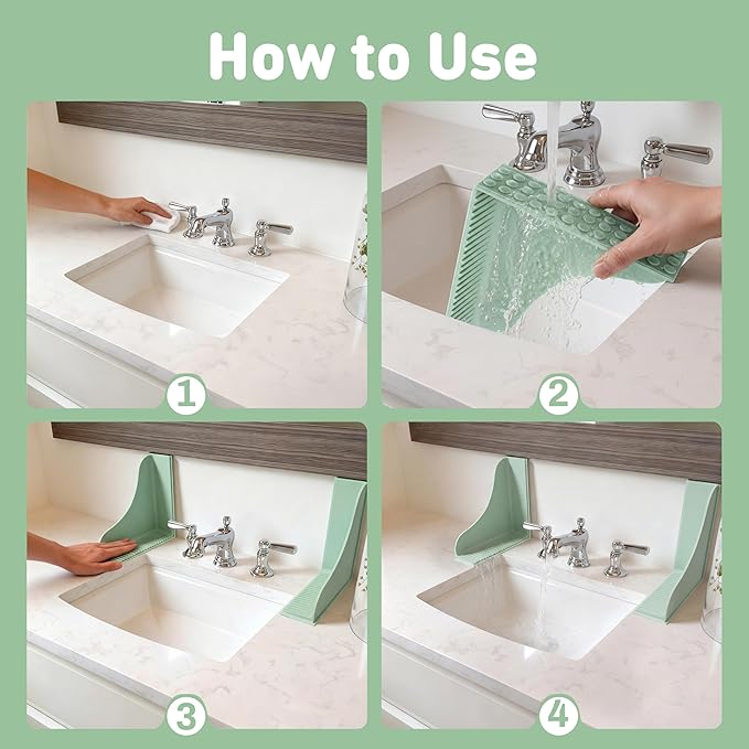 Roslim No-Adhesive 2-Pack All-Silicone Shower Splash Guard with Strong Suction Cups, Reusable Bathtub Corner Water Blocker for Secure Seal, Keeps Water in Shower or Bath, One-Piece Design, Mint Green